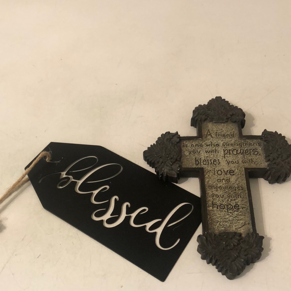 Hobby Lobby friend cross and metal Blessed hanger.